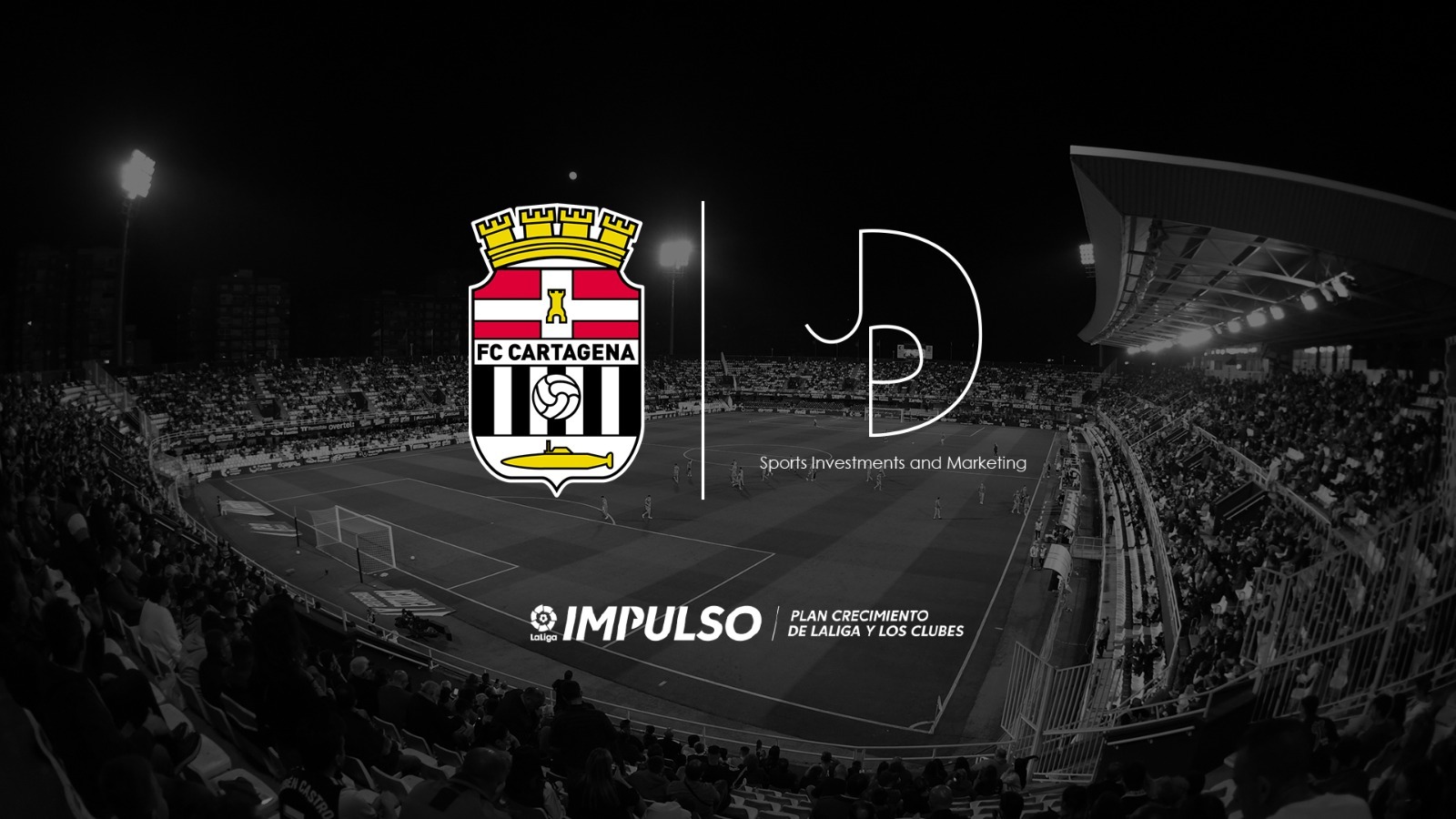 Stadium graphic published by FC Cartagena showing the FC Cartagena and J&P Sports Investments and Marketing marks